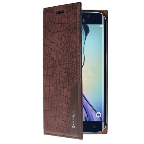 Galaxy S6 Edge ile Uyumlu Kılıf Rock Serisi Kapaklı Kahverengi