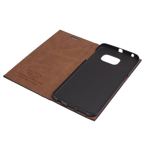 Galaxy S6 Edge ile Uyumlu Kılıf Rock Serisi Kapaklı Kahverengi