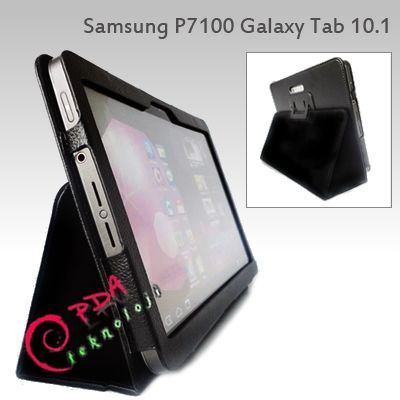 Galaxy Tab 10.1'' P7100 ile Uyumlu Deri Kılıf Siyah