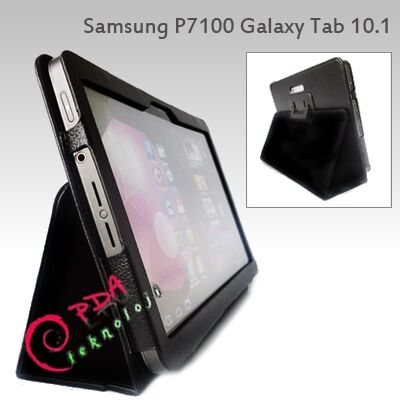 Galaxy Tab 10.1'' P7100 ile Uyumlu Deri Kılıf Siyah