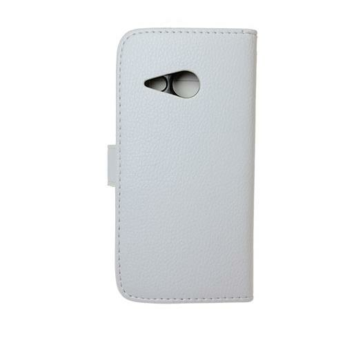 One M8 Mini ile Uyumlu Deri Kılıf Yan Model Kartlıklı Cüzdanlı Beyaz