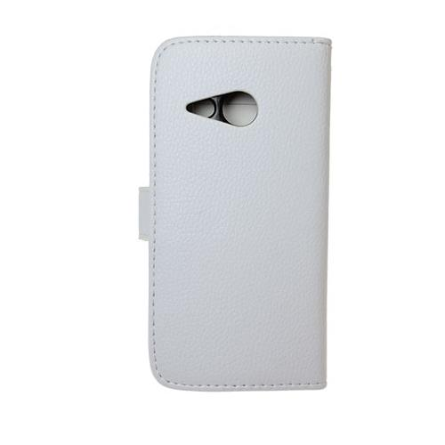 One M8 Mini ile Uyumlu Deri Kılıf Yan Model Kartlıklı Cüzdanlı Beyaz