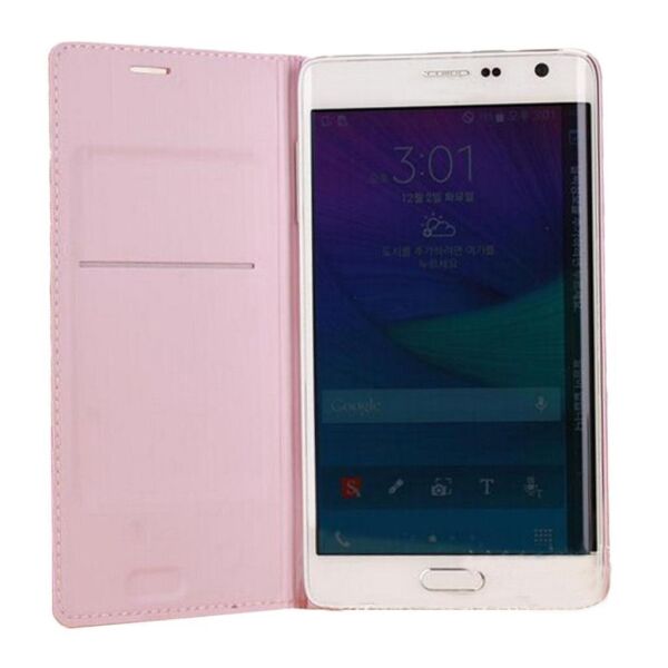 Galaxy Note Edge ile Uyumlu Kılıf Flip Cover Açık Pembe