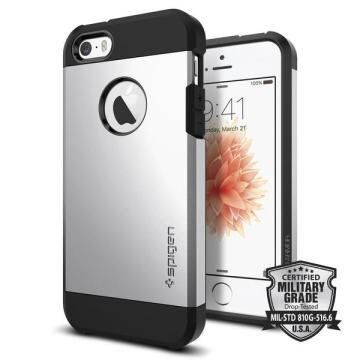 Spigen iPhone 5,5s,SE ile Uyumlu Kılıf Tough Armor Satin Silver