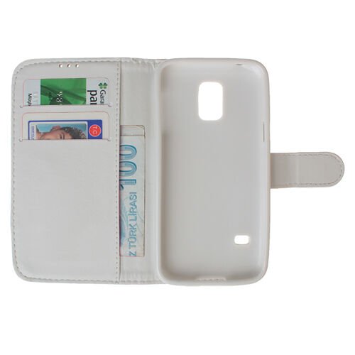 Galaxy S5 Mini G800H ile Uyumlu Cüzdanlı Kapaklı Kılıf Beyaz