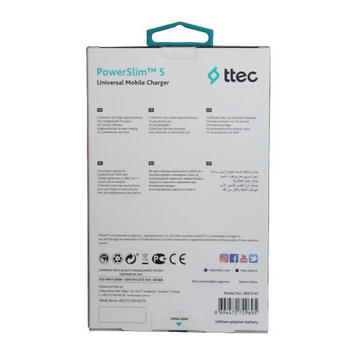 Ttec PowerSlim™ S Harici Powerbank Şarj Cihazı 5000mAh Siyah 2BB134S