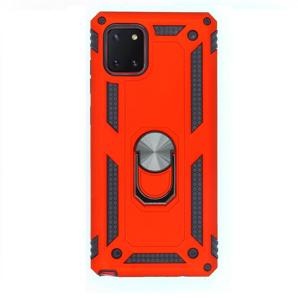 Jopus Galaxy Note 10 Lite ile Uyumlu Yüzüklü Standlı Zırhlı Silikon Kılıf Kırmızı