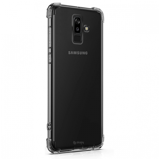 Blogy Galaxy J8 ile Uyumlu Crystal Fit Kılıf Smoke Black
