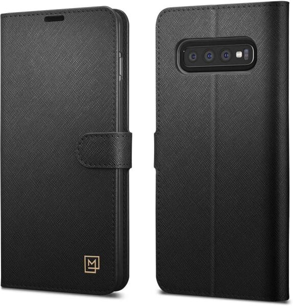 Spigen Galaxy S10 ile Uyumlu Kılıf La Manon Wallet Saffiano Black