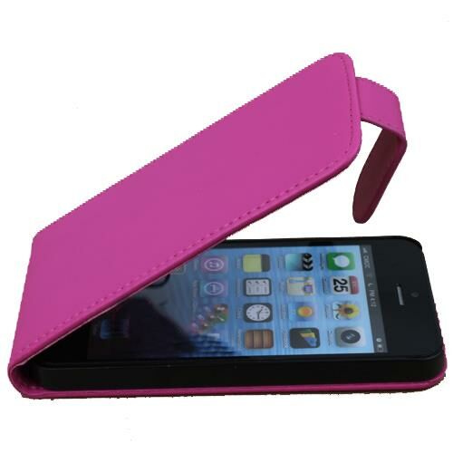 iPhone SE/5S/5 ile Uyumlu Deri Kılıf Dik Mıknatıslı Model Pembe Renk