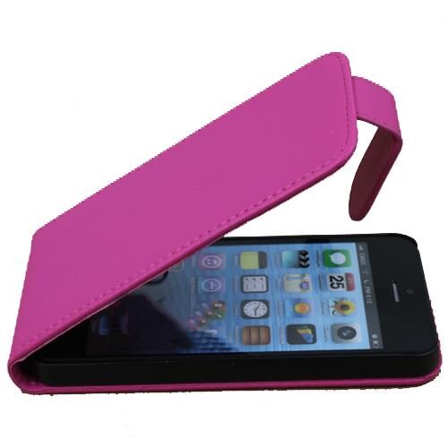 iPhone SE/5S/5 ile Uyumlu Deri Kılıf Dik Mıknatıslı Model Pembe Renk