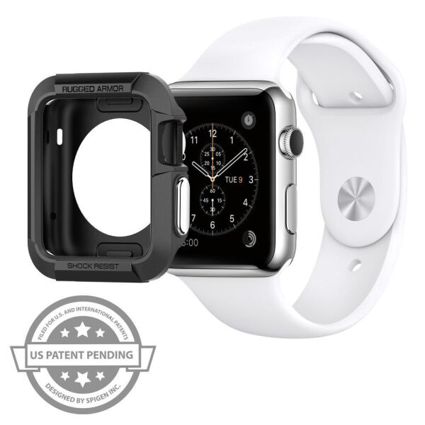 Spigen Apple Watch 3/2/1 ile Uyumlu Kılıf Rugged Armor (42mm) Smooth Black