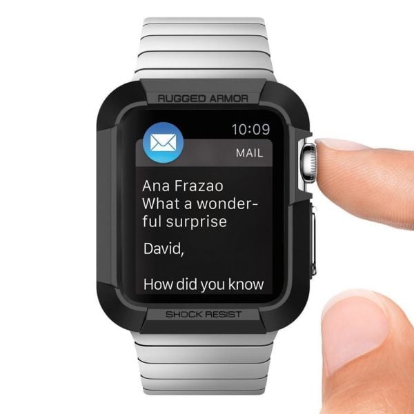 Spigen Apple Watch 3/2/1 ile Uyumlu Kılıf Rugged Armor (42mm) Smooth Black