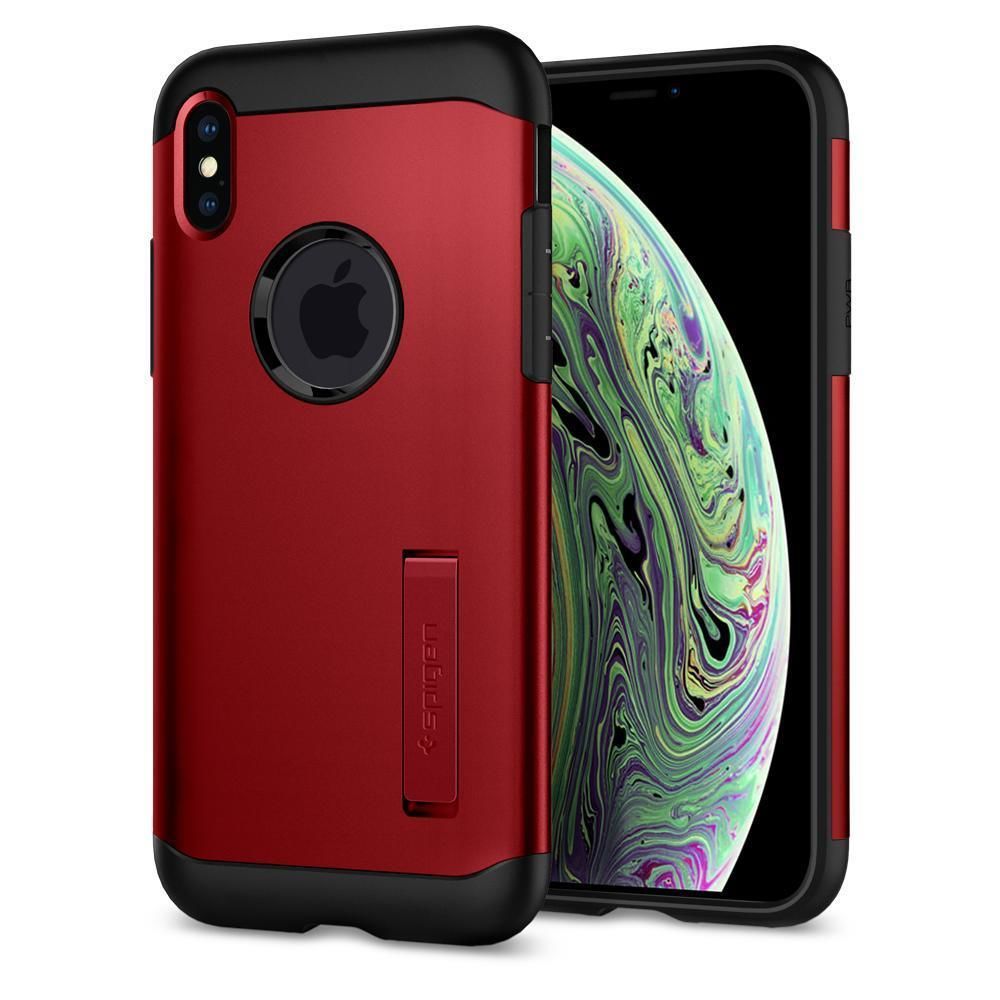 Spigen iPhone XS ile Uyumlu Kılıf Slim Armor Merlot Red