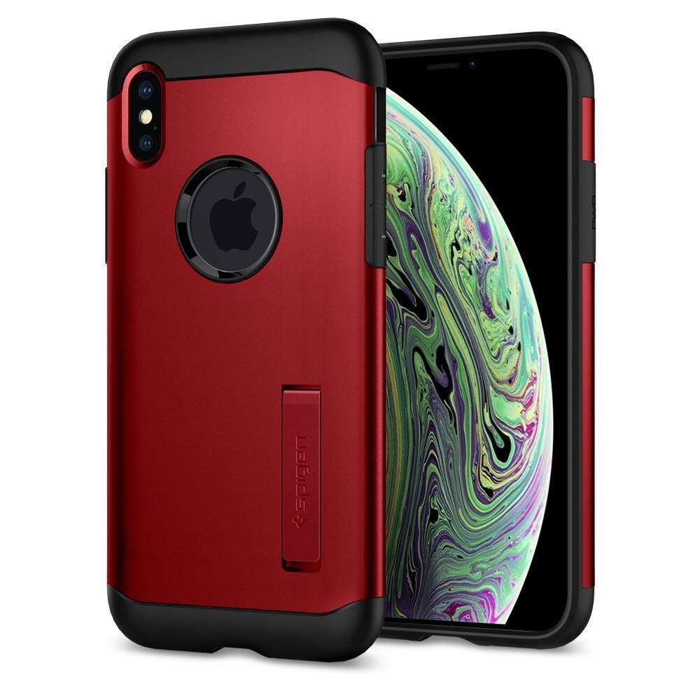 Spigen iPhone XS ile Uyumlu Kılıf Slim Armor Merlot Red