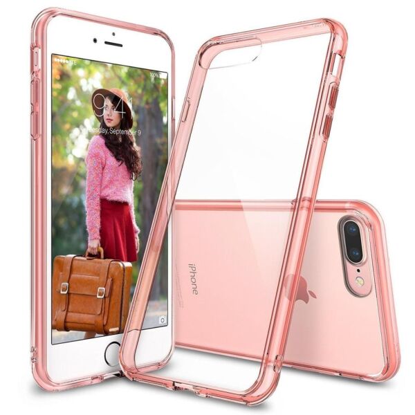 Ringke Fusion iPhone 7/8 Plus ile Uyumlu KIlıf Rose Gold TPU Bumper Extra Darbe Emici