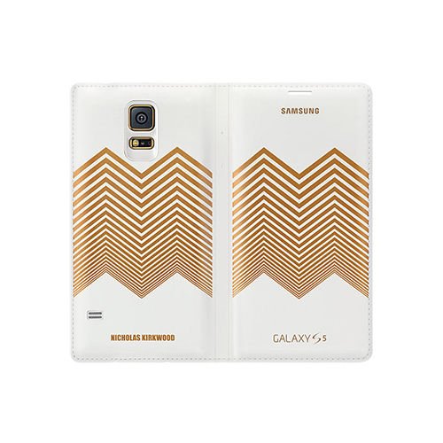 Galaxy S5 ile Uyumlu Nicholas Kırkwood Flip Wallet Kılıf Altın Desenli EF-WG900RLEGWW
