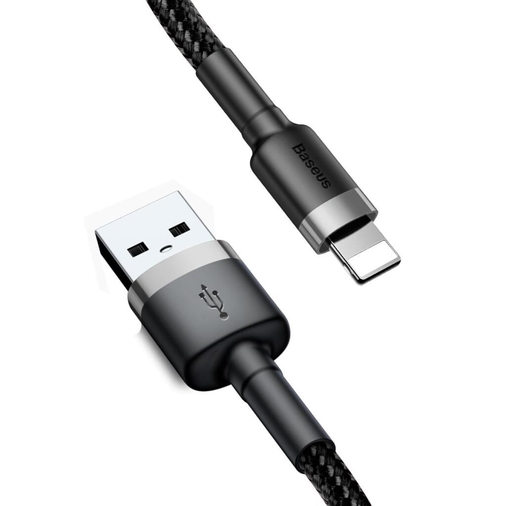 Baseus Cafule Cable 2.4A Lightning Şarj Kablosu Gri Siyah 0.5M CALKLF-AG1