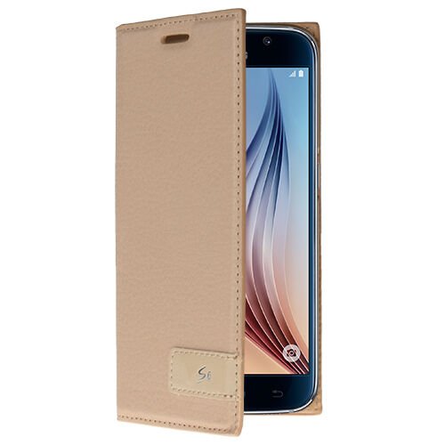 Galaxy S6 ile Uyumlu Kılıf Kapaklı Safir Serisi Altın