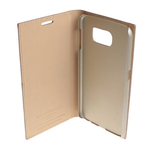 Galaxy S6 ile Uyumlu Kılıf Kapaklı Safir Serisi Altın