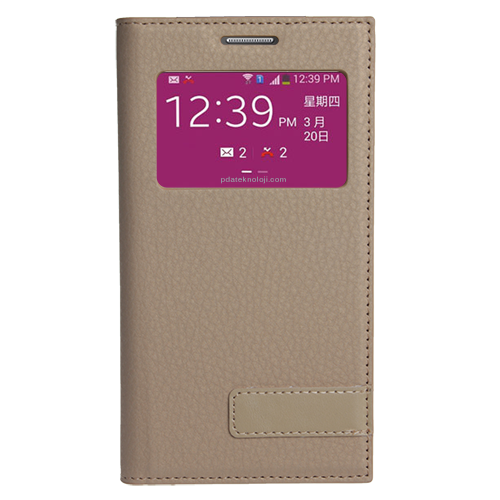 Grand 2 ile Uyumlu Kılıf Pencereli Kapaklı Safir Serisi - Altın