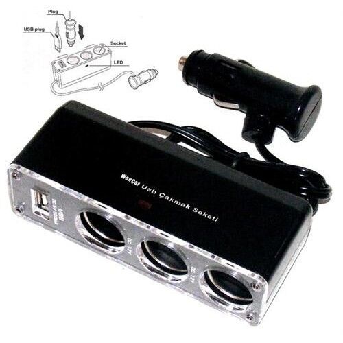 3X Çakmaklık Çıkışlı 1X Usb Çıkışlı Araç Çakmaklık Çoğaltıcı