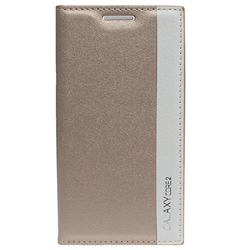 Galaxy Core 2 ile Uyumlu Kılıf Magnum Serisi Yan Kapaklı Altın