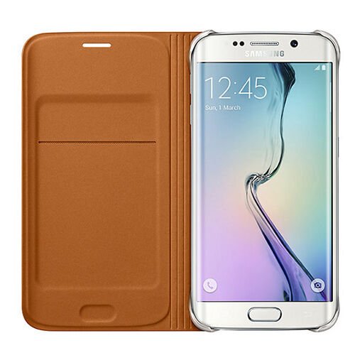 Galaxy S6 Edge ile Uyumlu Flip Wallet (Deri Görünümlü) Turuncu EF-WG925POEGWW (Out)