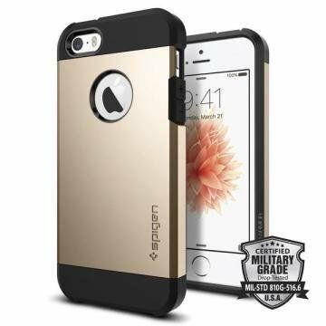 Spigen iPhone 5,5s,SE ile Uyumlu Kılıf Tough Armor Champagne Gold