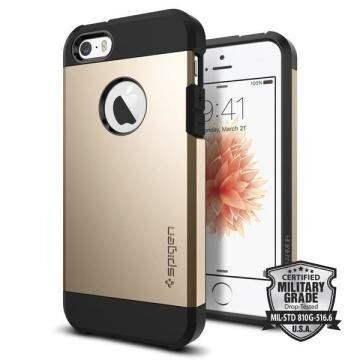 Spigen iPhone 5,5s,SE ile Uyumlu Kılıf Tough Armor Champagne Gold