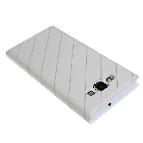 Galaxy A7 2015 ile Uyumlu Kılıf Yan Kapaklı Çift Pencereli Beyaz