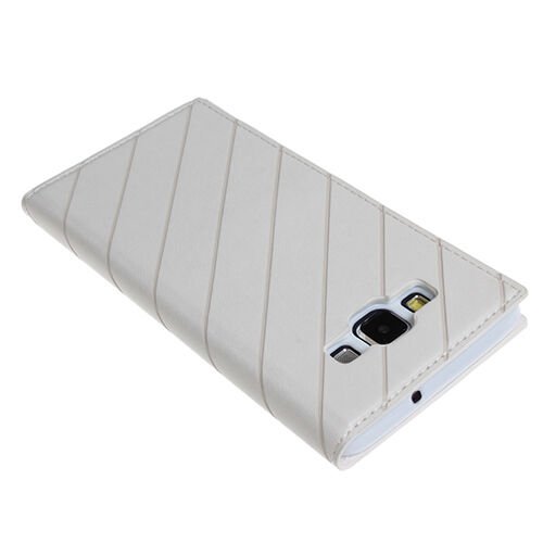 Galaxy A7 2015 ile Uyumlu Kılıf Yan Kapaklı Çift Pencereli Beyaz