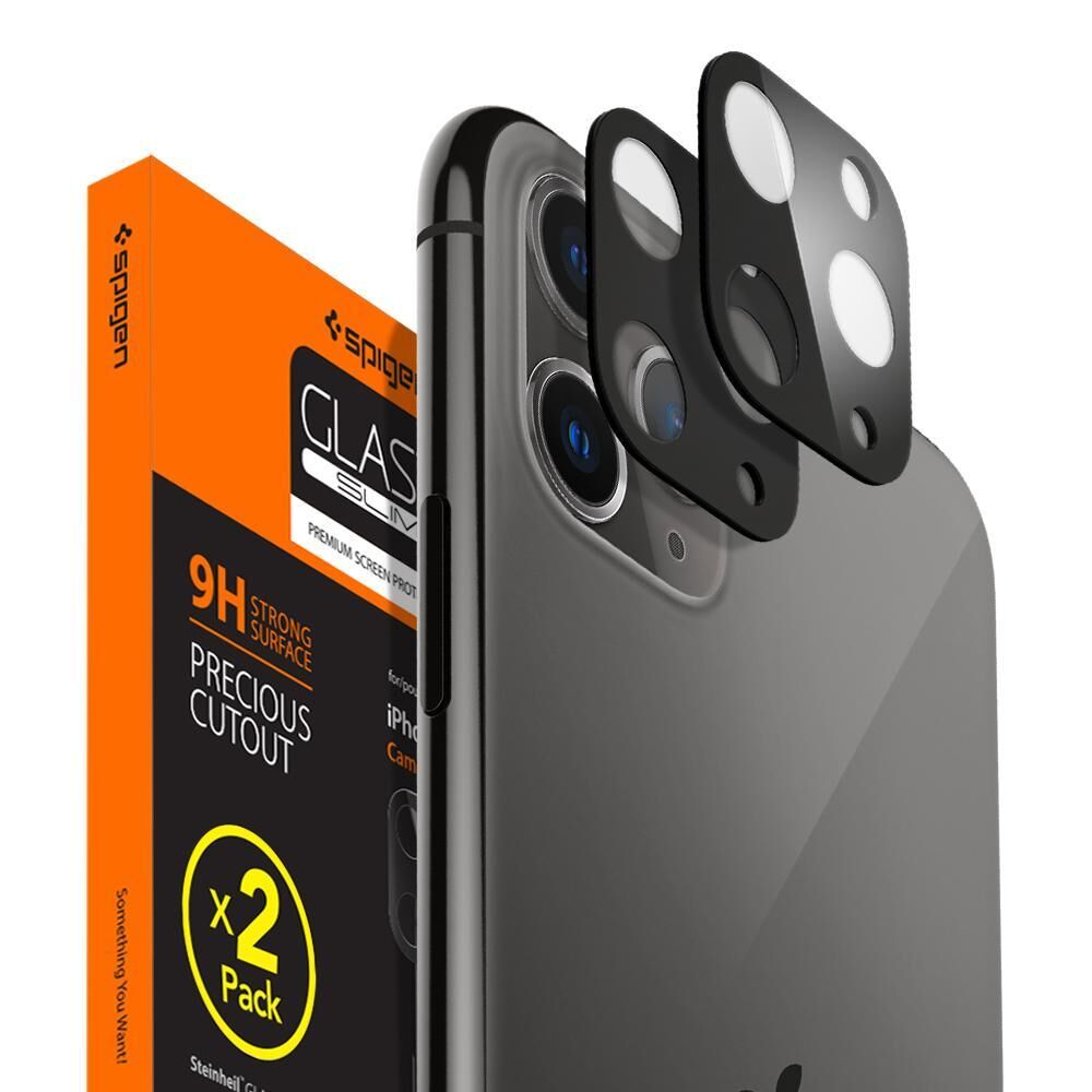 Spigen iPhone 11 Pro Max / 11 Pro ile Uyumlu Kamera Lens Cam Ekran Koruyucu Full Cover (2 Adet) Black+Midnight