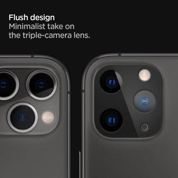 Spigen iPhone 11 Pro Max / 11 Pro ile Uyumlu Kamera Lens Cam Ekran Koruyucu Full Cover (2 Adet) Black+Midnight