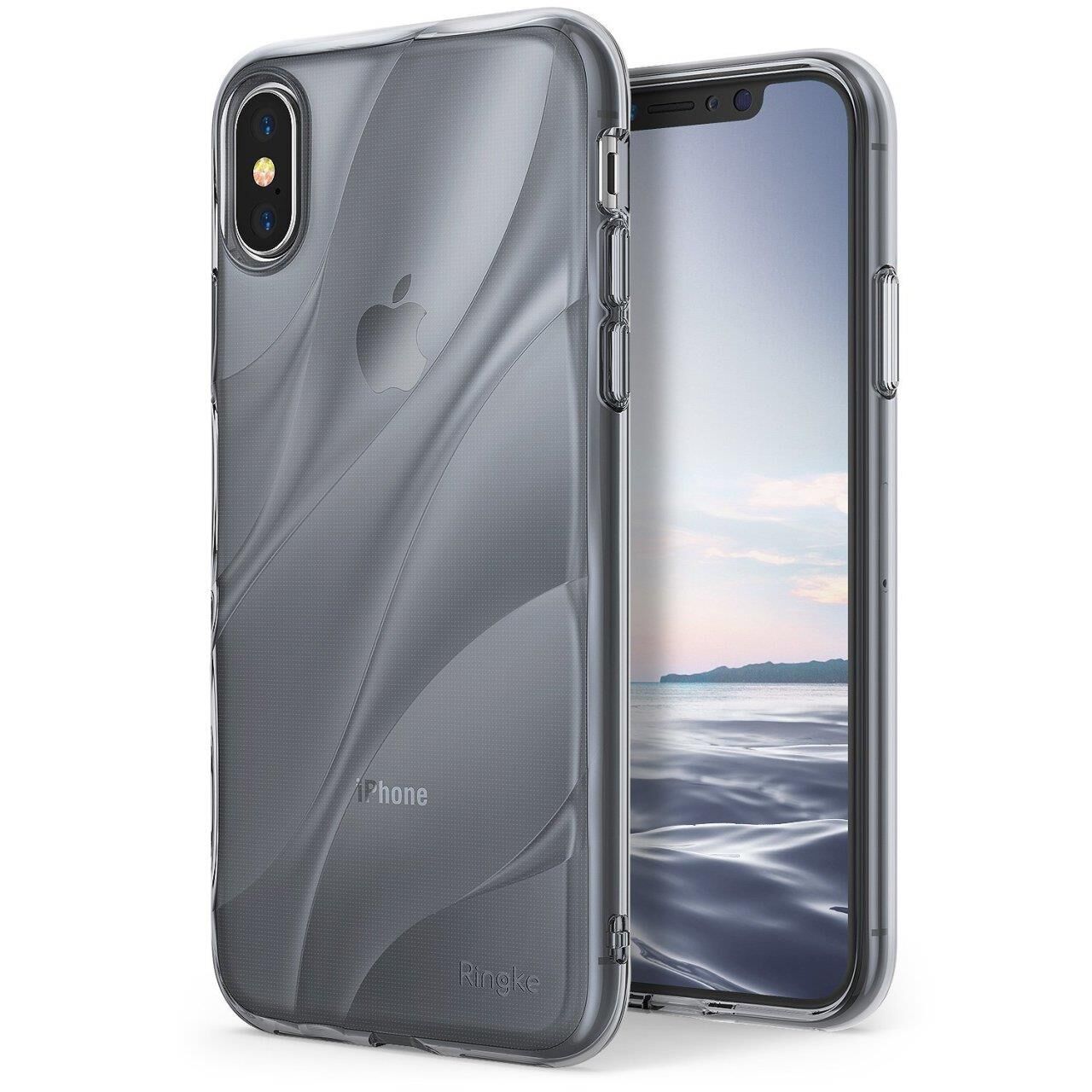 Ringke Flow iPhone XS ile Uyumlu KIlıf Smoke Black 3D Dalga Efekti Hafif Esnek Renkli Transparan 1.1 mm