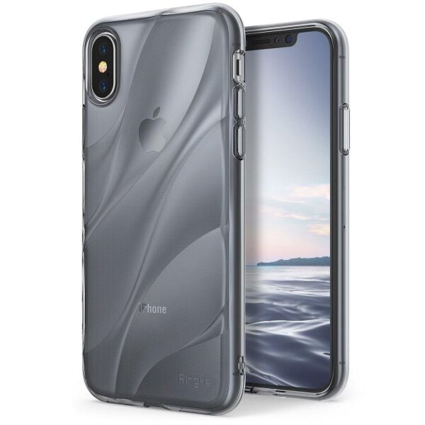 Ringke Flow iPhone XS ile Uyumlu KIlıf Smoke Black 3D Dalga Efekti Hafif Esnek Renkli Transparan 1.1 mm