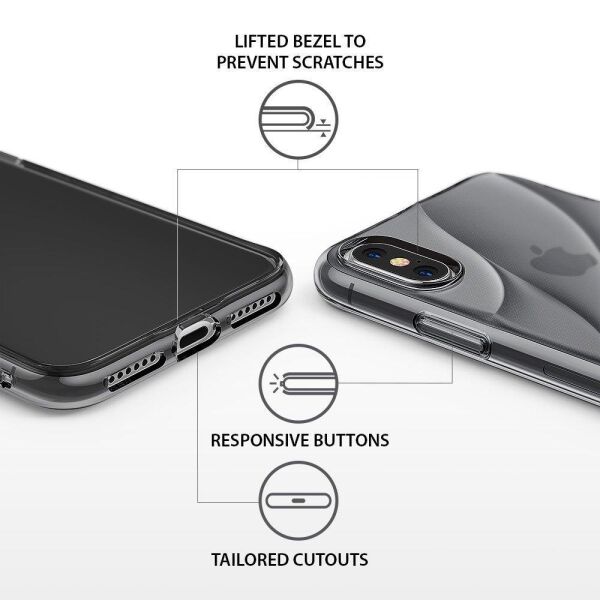Ringke Flow iPhone XS ile Uyumlu KIlıf Smoke Black 3D Dalga Efekti Hafif Esnek Renkli Transparan 1.1 mm