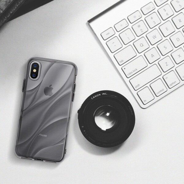 Ringke Flow iPhone XS ile Uyumlu KIlıf Smoke Black 3D Dalga Efekti Hafif Esnek Renkli Transparan 1.1 mm