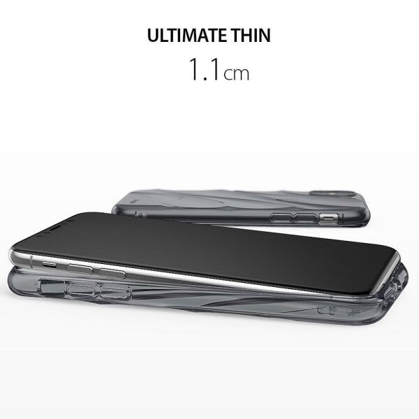 Ringke Flow iPhone XS ile Uyumlu KIlıf Smoke Black 3D Dalga Efekti Hafif Esnek Renkli Transparan 1.1 mm