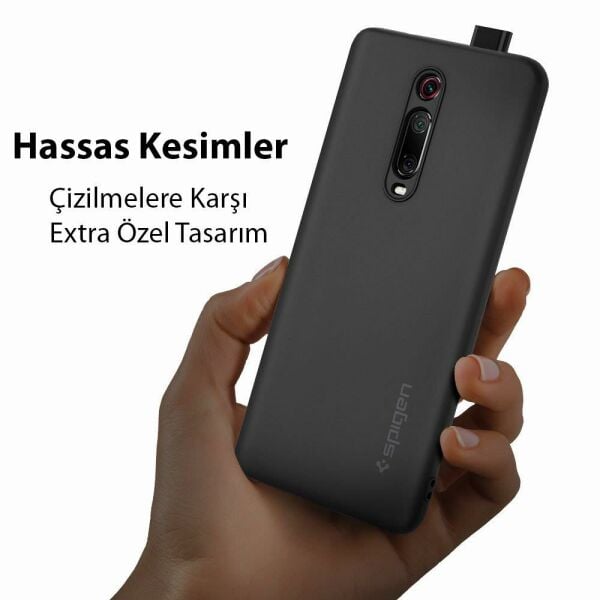 Spigen Mi 9T/ Mi 9T Pro ile Uyumlu Kılıf Silikon Fit Charcoal (Out)