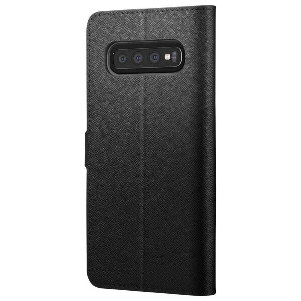 Spigen Galaxy S10 Plus ile Uyumlu Kılıf La Manon Wallet Saffiano Black