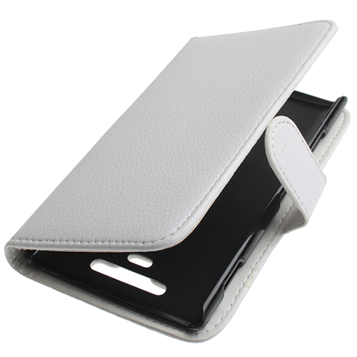 Lumia 925 ile Uyumlu Yan Model Deri Kılıf Beyaz Renk