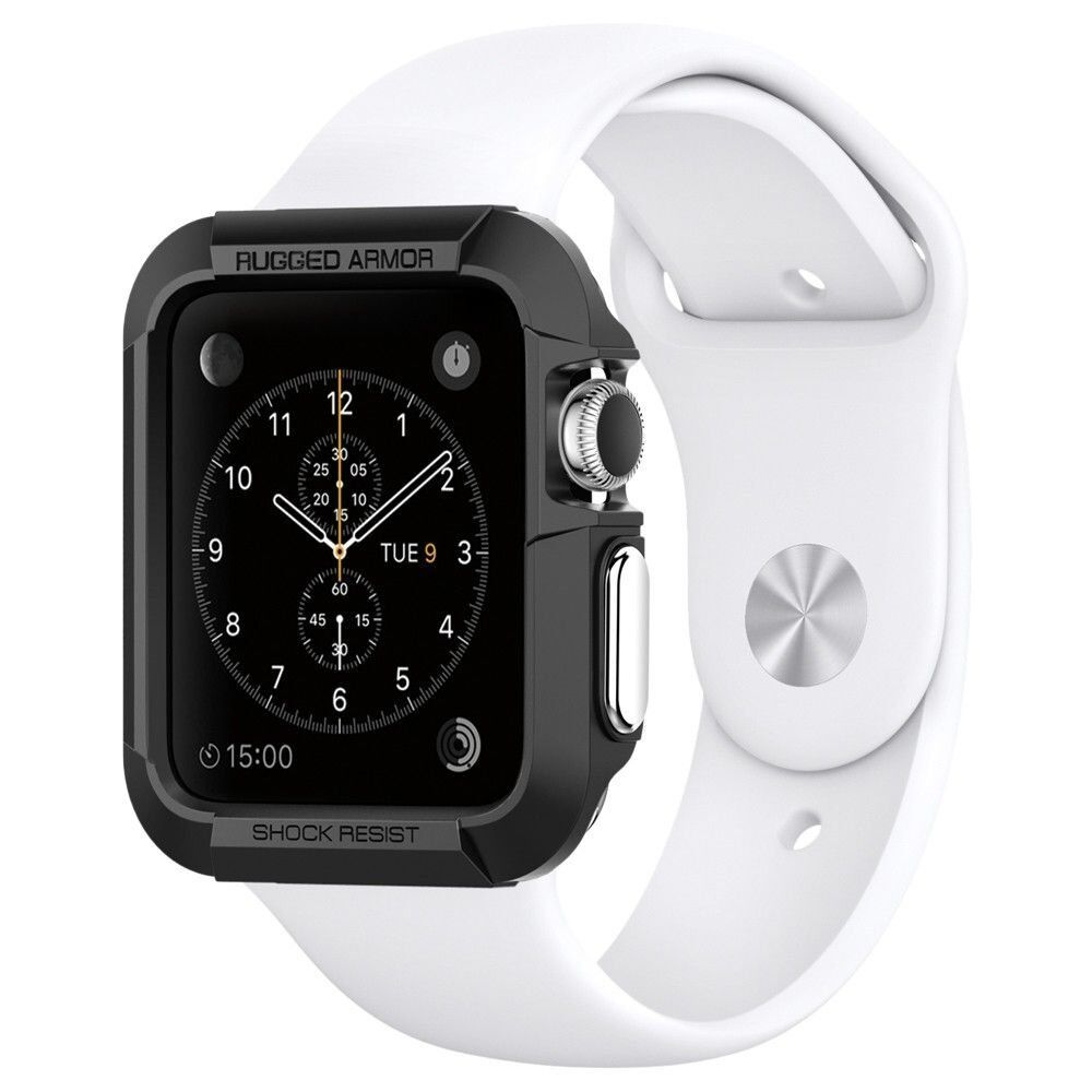 Spigen Watch ile Uyumlu Kılıf Rugged Armor (Ekran Koruyuculu) (38mm) Black