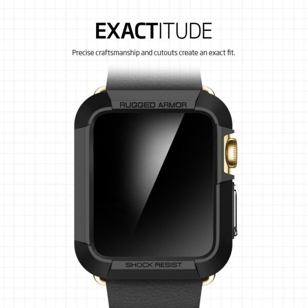 Spigen Watch ile Uyumlu Kılıf Rugged Armor (Ekran Koruyuculu) (38mm) Black