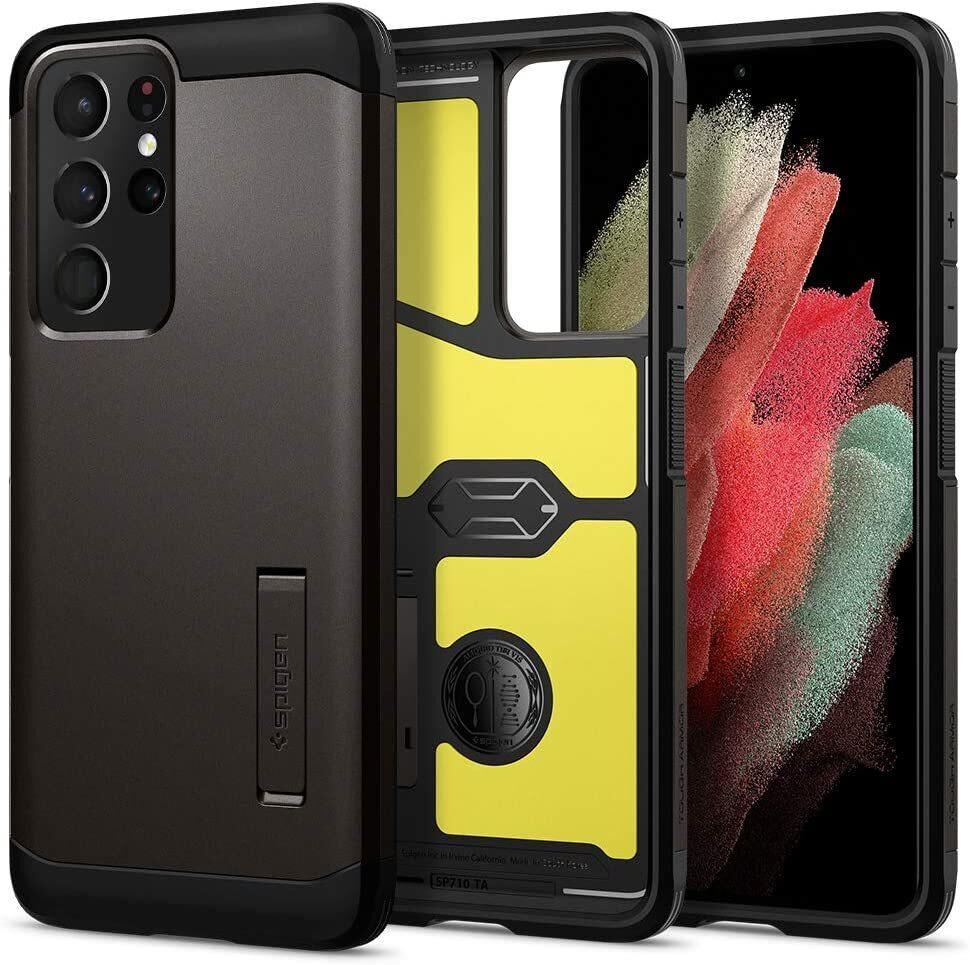 Spigen Galaxy S21 Ultra ile Uyumlu Kılıf Tough Armor Gunmetal