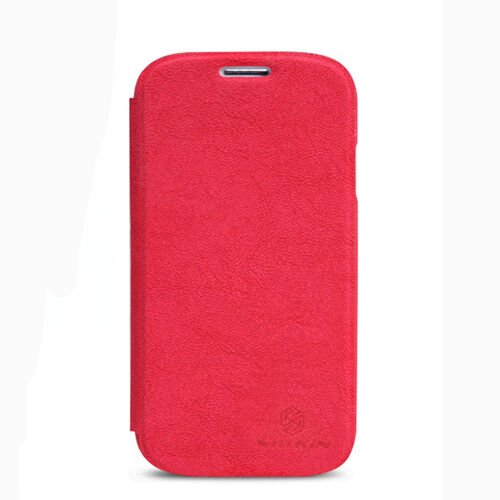 Nillkin i9500 Galaxy S4 ile Uyumlu Nillkin Ağaç Dokulu Kapaklı Kılıf Kırmızı
