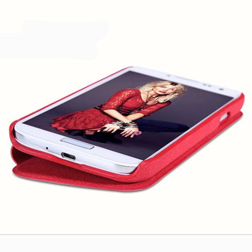 Nillkin i9500 Galaxy S4 ile Uyumlu Nillkin Ağaç Dokulu Kapaklı Kılıf Kırmızı