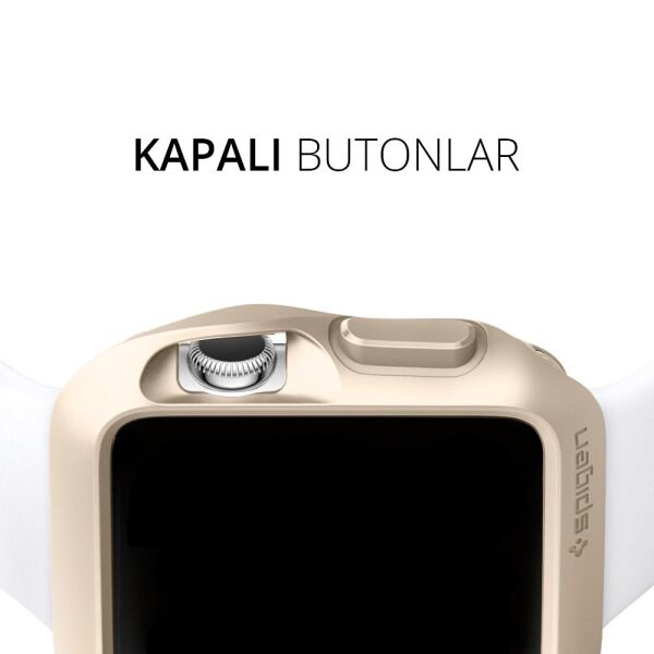 Spigen Watch ile Uyumlu Kılıf Slim Armor (Ekran Koruyuculu) (38mm) Champagne Gold