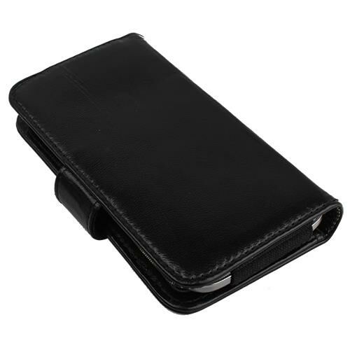 Lumia 525 ile Uyumlu Yan Kapaklı Cüzdanlı Kart Bölmeli Deri Kılıf Siyah Renk