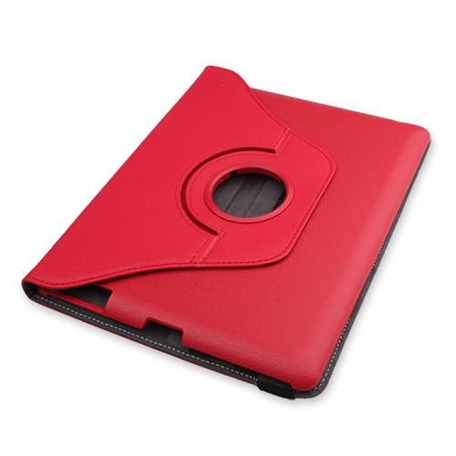 iPad 4 ile Uyumlu 360 Derece Dönebilen Deri Kılıf Kırmızı Renk